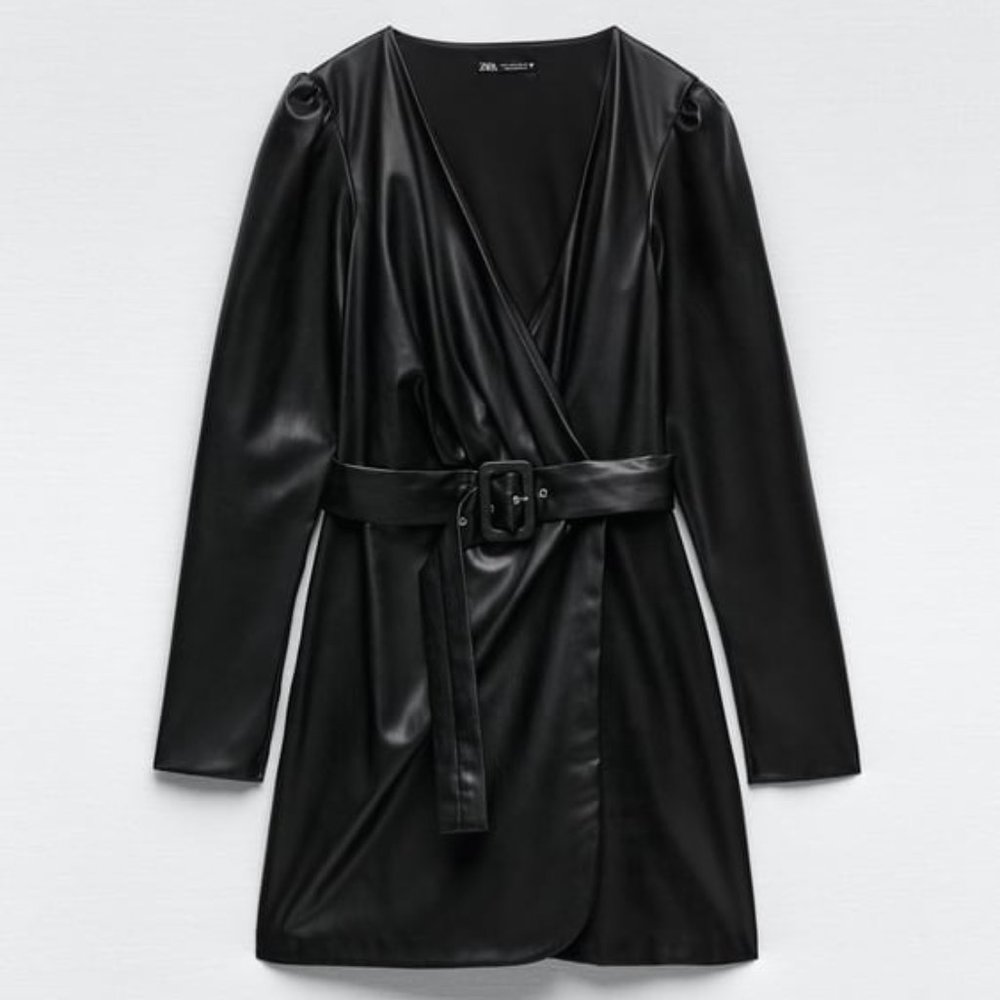 ZARA BELTED FAUX LEATHER DRESS